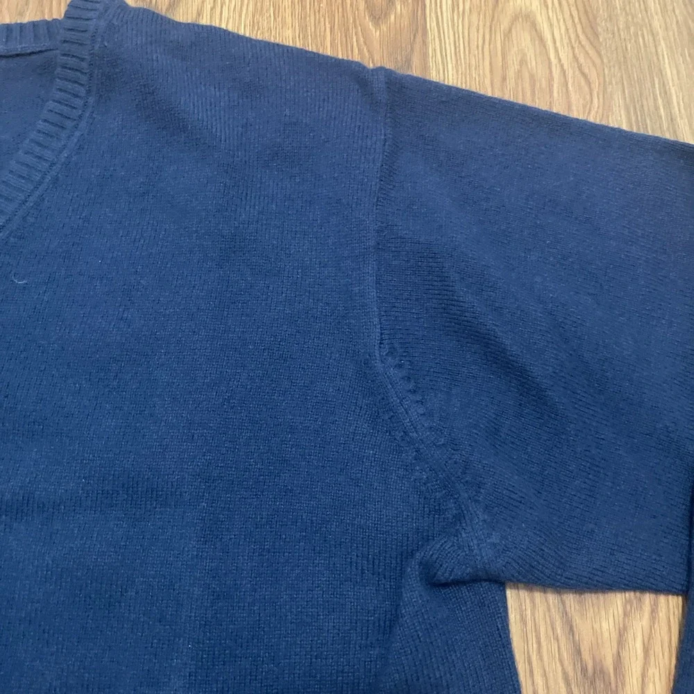 L.L. Bean Sweater Mens Large Tall Lambswool V-Neck Navy Pullover